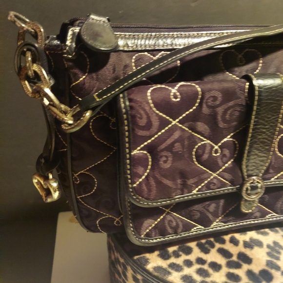 Brighton leather trim Aileen heart shape quilted purse 12in x7inx3in - Picture 4 of 6